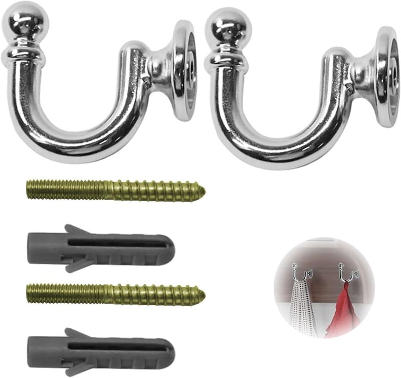 BRITECO 2PCS Silver U Shaped Curtain Tieback Hooks with Screws - Decorative and Durable Metal Holdbacks for Drapes, Curtains, and Window Treatments - Easy to Install, Space-Saving Design - Image 1