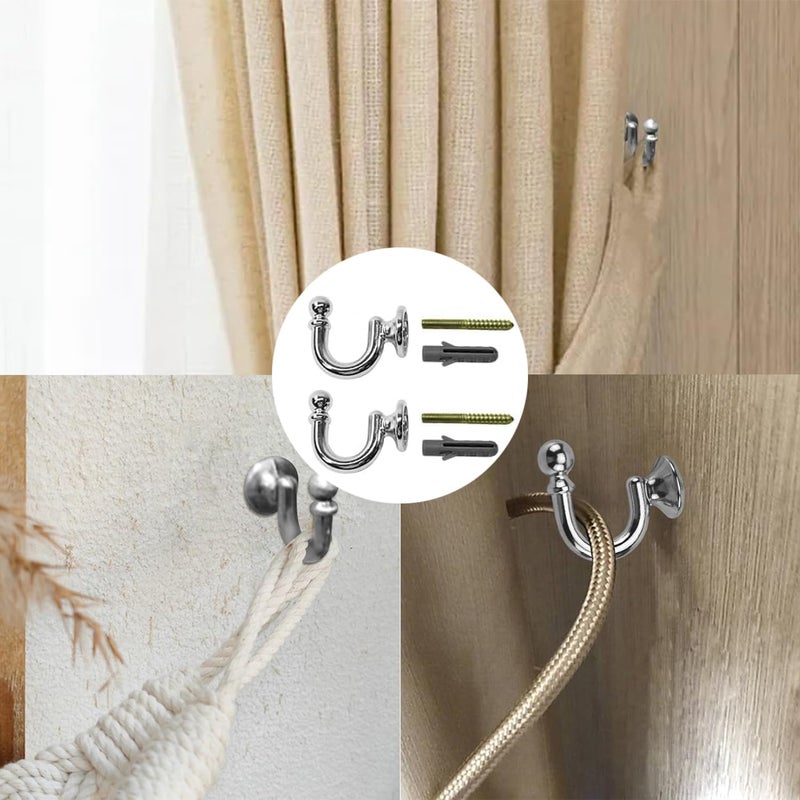 BRITECO 2PCS Silver U Shaped Curtain Tieback Hooks with Screws - Decorative and Durable Metal Holdbacks for Drapes, Curtains, and Window Treatments - Easy to Install, Space-Saving Design - Image 4