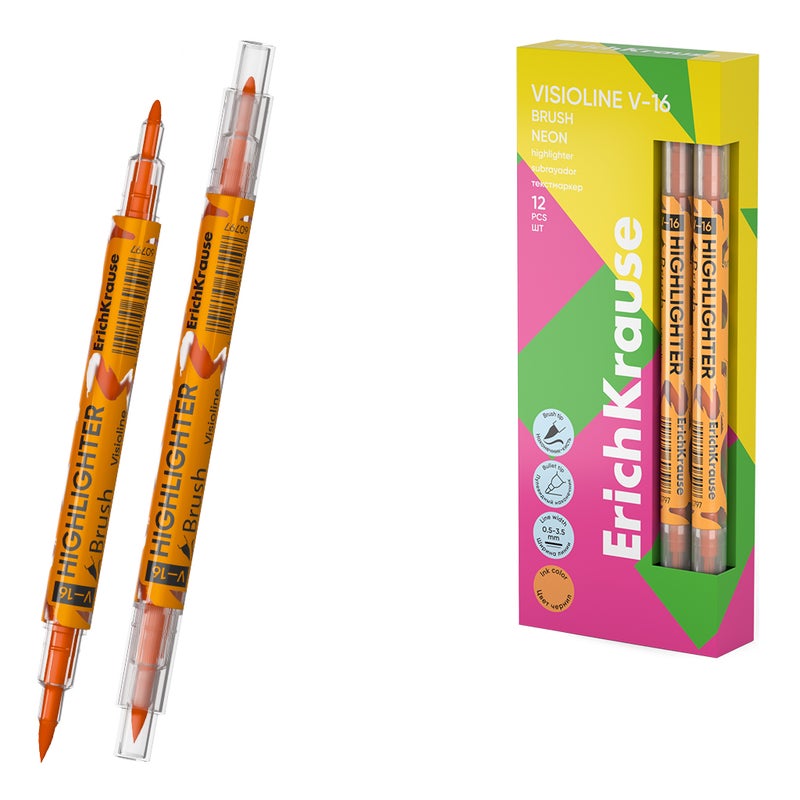 Double-Sided Highlighter Visioline V-16 Brush Neon Orange Set of 12