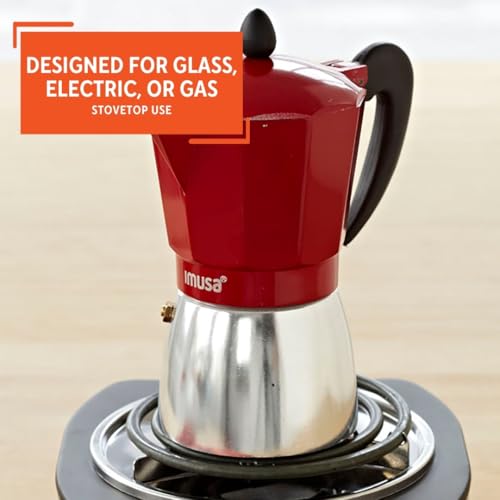IMUSA USA B120-42T Aluminum Stovetop Coffeemaker, Espresso Machine, 3-Cup, Red - Image 4