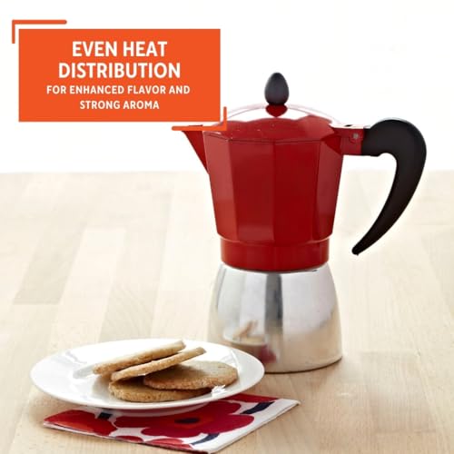 IMUSA USA B120-42T Aluminum Stovetop Coffeemaker, Espresso Machine, 3-Cup, Red - Image 5