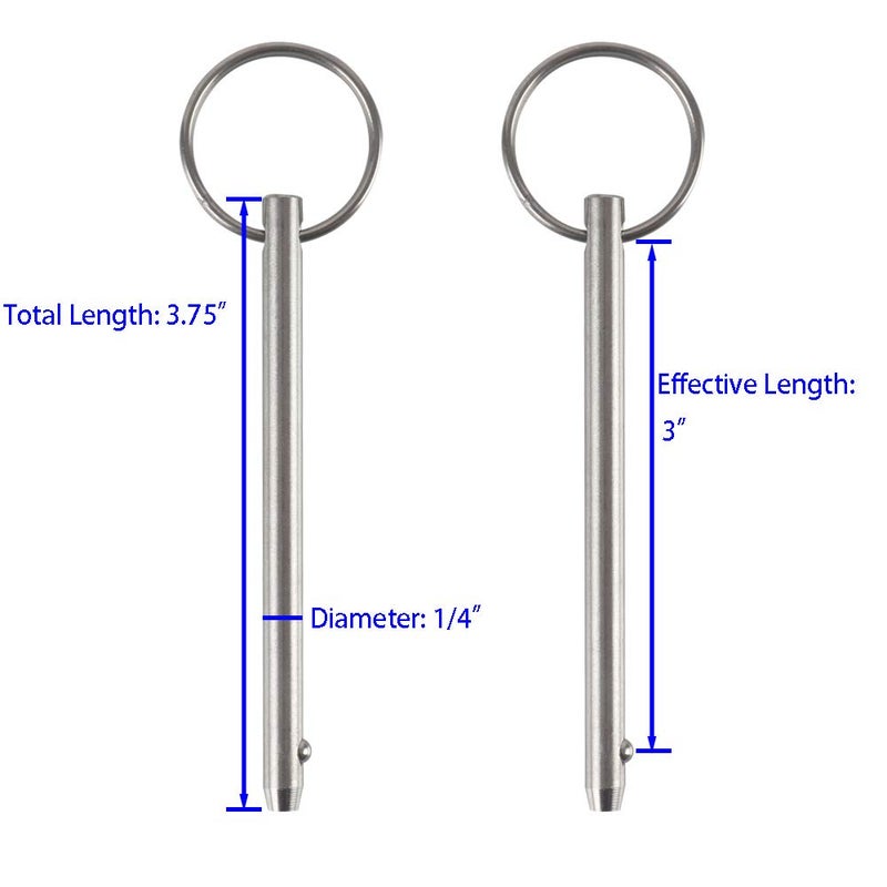 VTurboWay 4 Pack Quick Release Pin  Diameter 1/4""(6.3Mm)  Overall Length 3.75""(95Mm)  Usable Length 3""(76Mm)  Full 316 Stainless Steel  Bimini Top Pin  Marine Hardware - Image 2