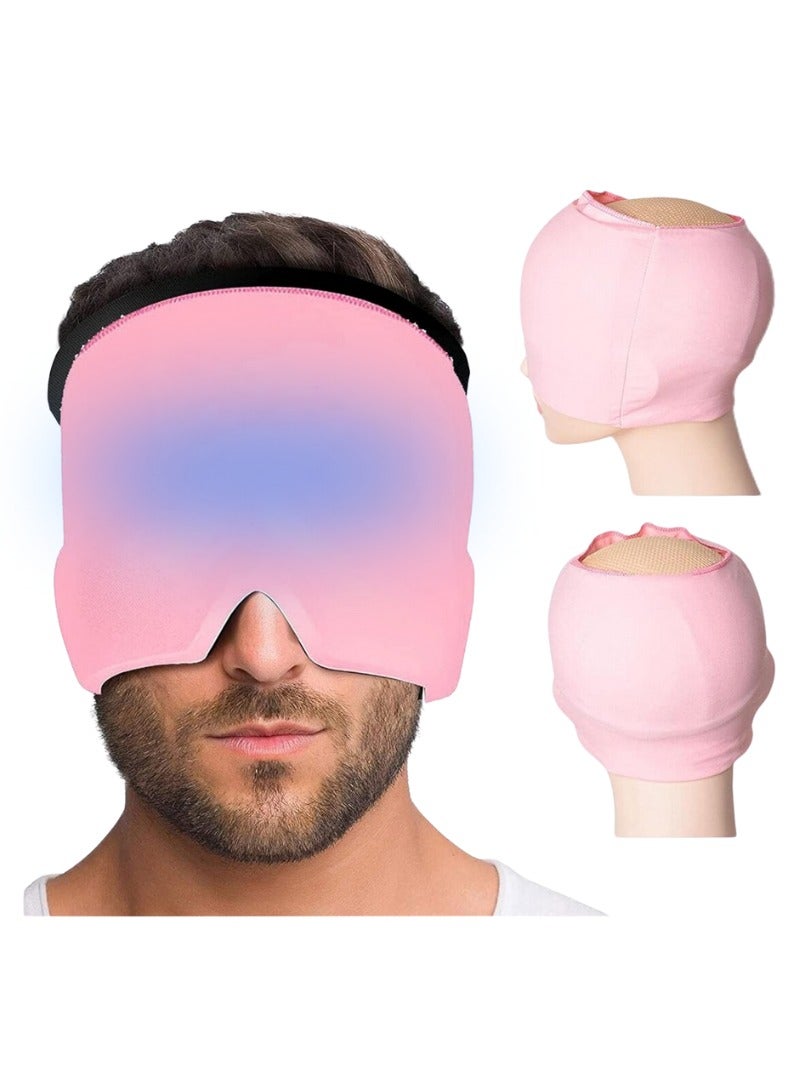 Migraine Relief Hat Products Ice Face Mask Soothing Headache Hot Cold Therapy Migraine Relief Hat for Migraines Sinus Puffy Eyes Stress(Pink) - Image 1