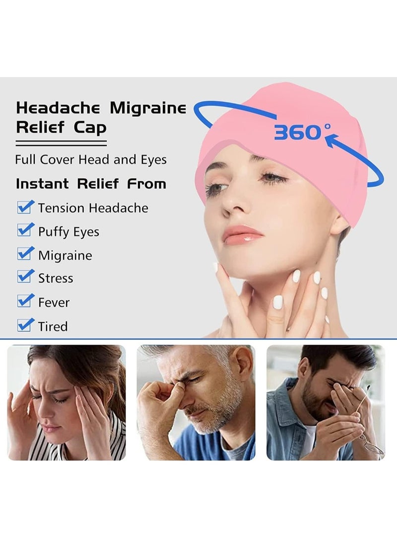 Migraine Relief Hat Products Ice Face Mask Soothing Headache Hot Cold Therapy Migraine Relief Hat for Migraines Sinus Puffy Eyes Stress(Pink) - Image 3