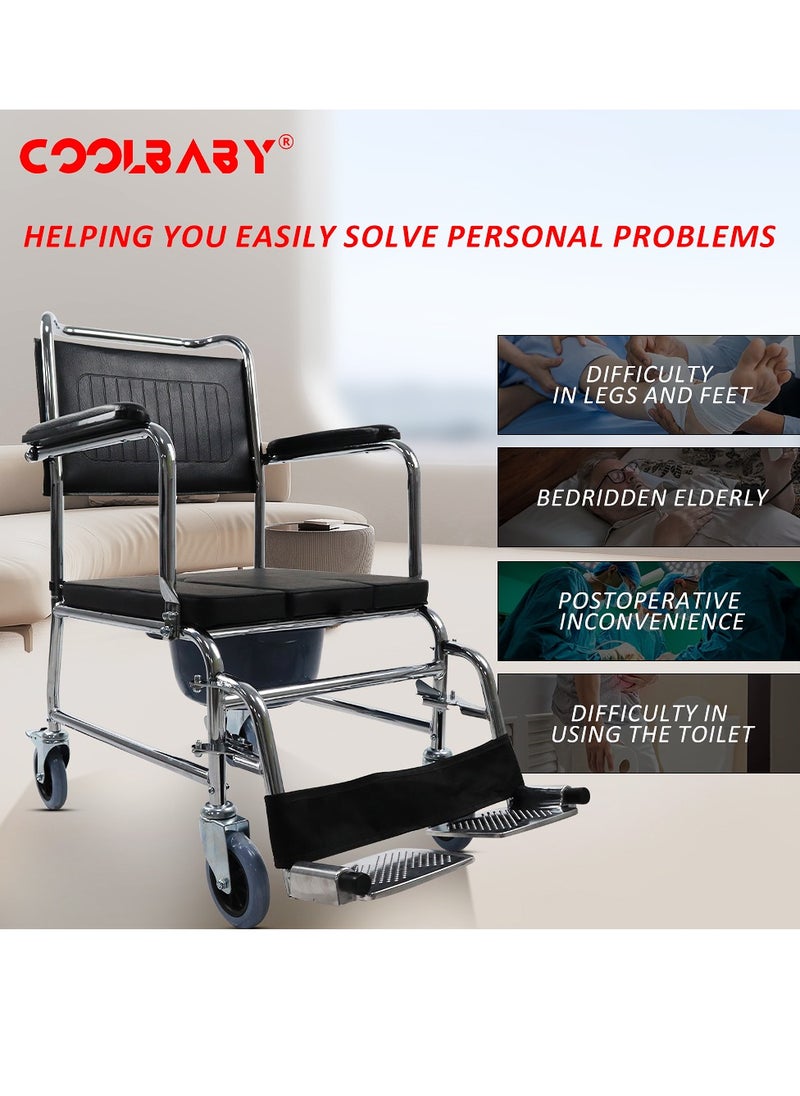 Cool Baby Style COOLBABY  Bedside Toilet Chair 4-in-1 Shower Toilet Wheelchair Rolling Transport Chair The Armrest Can Be Lifted  - Image 3
