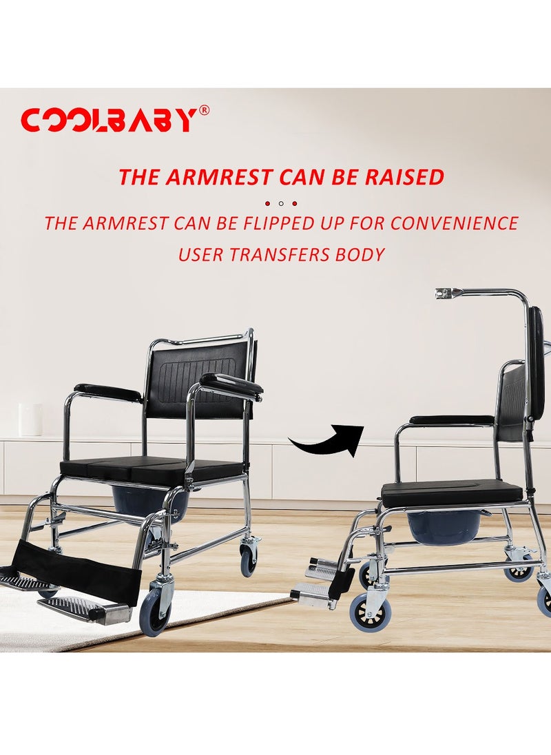 Cool Baby Style COOLBABY  Bedside Toilet Chair 4-in-1 Shower Toilet Wheelchair Rolling Transport Chair The Armrest Can Be Lifted  - Image 4