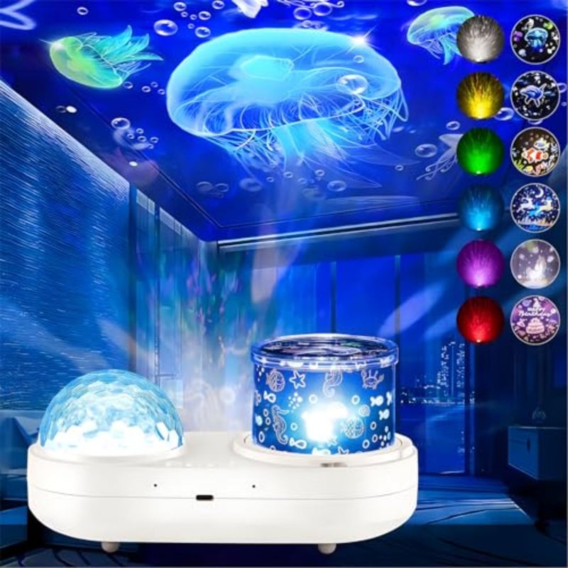 Ocean Light Projector for Bedroom, 360 Degree Rotating Night Lights Projector 6 Colors Double-Layer Stereo Projection Effect Galaxy Projection Night Light Toys Birthday Christmas Gifts - Image 1