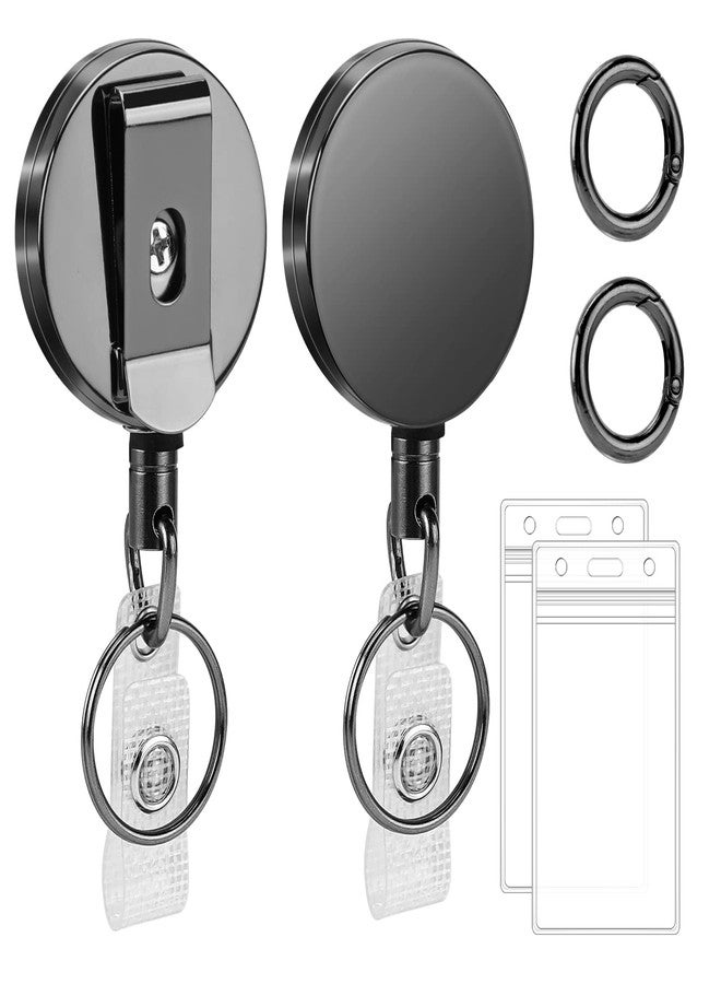 Maileto 2 Pack Heavy Duty Retractable Badge Reels Metal Retractable Badge Holder with Carabiner, Keychain, Belt Clip and Vertical ID Card Holders 27.5" Dyneema Cord, Black - Image 1