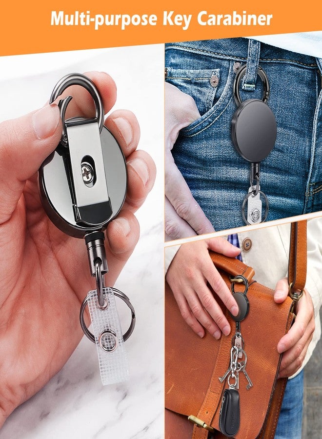 Maileto 2 Pack Heavy Duty Retractable Badge Reels Metal Retractable Badge Holder with Carabiner, Keychain, Belt Clip and Vertical ID Card Holders 27.5" Dyneema Cord, Black - Image 5