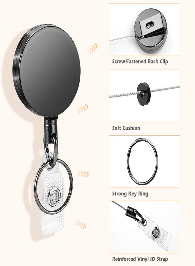 Maileto 2 Pack Heavy Duty Retractable Badge Reels Metal Retractable Badge Holder with Carabiner, Keychain, Belt Clip and Vertical ID Card Holders 27.5" Dyneema Cord, Black - Image 4