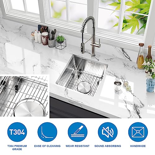 Suncano 15x15 Inch Bar Sink Undermount, 18 Gauge Stainless Steel Small Kitchen Sink, Handmade Single Bowl Wet Bar Sinks with Rinse Grid (Brushed) - Image 2