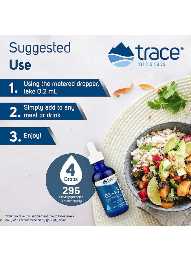 Trace Minerals Liquid Ionic Vitamin D3 + K2 Supplement for Adults - Image 4