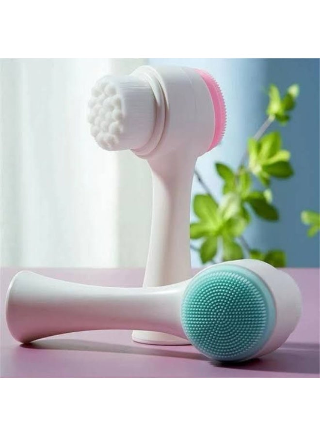 Silicone Double Sided Face Washing Facial Brush Face Massage Facial Cleanser Brush (Color may vary) 2PC - Image 2