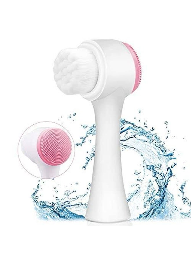Silicone Double Sided Face Washing Facial Brush Face Massage Facial Cleanser Brush (Color may vary) 2PC - Image 1