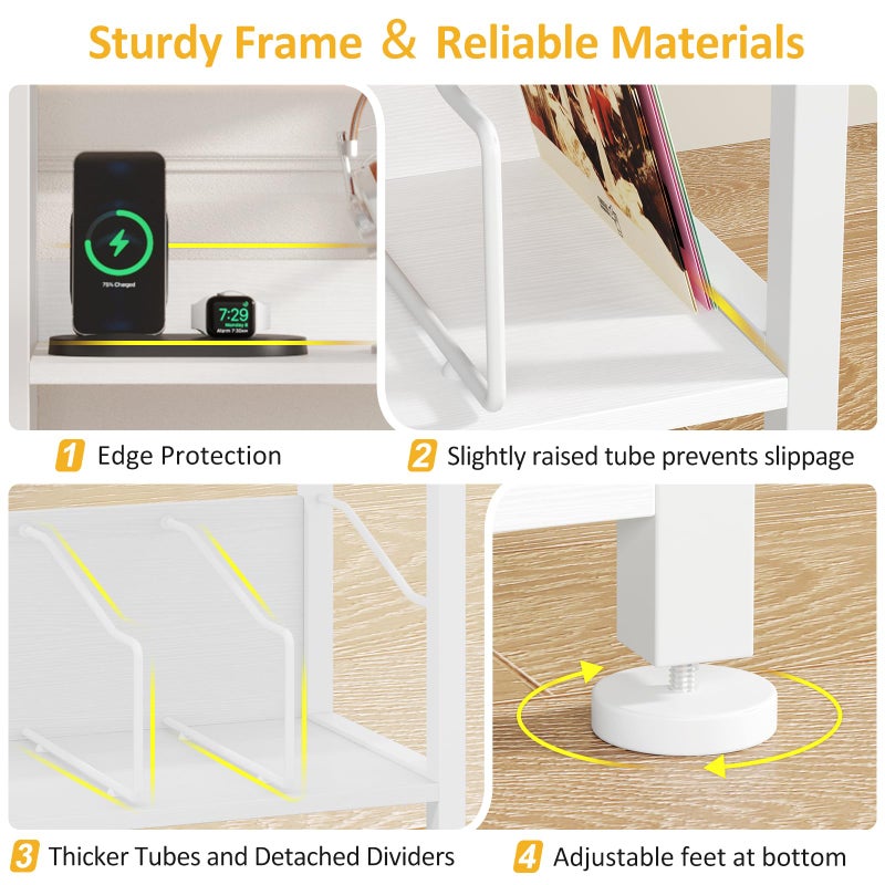 Hosfais 3 Tier Record Player Stand, Retro Vinyl Record Storage End Table Records Shelf for Living Room Bedroom (White) - Image 4