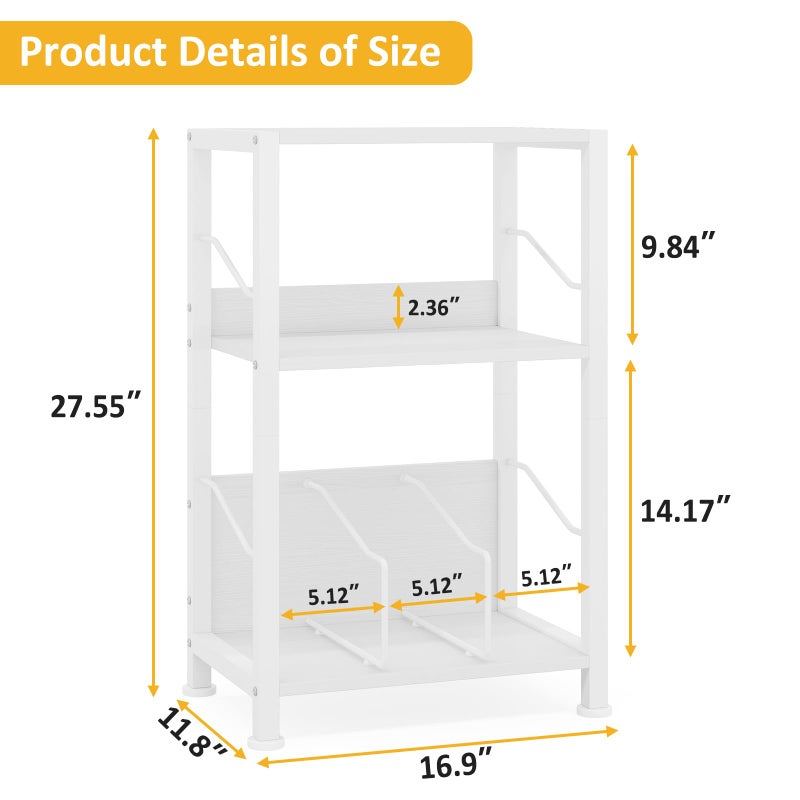 Hosfais 3 Tier Record Player Stand, Retro Vinyl Record Storage End Table Records Shelf for Living Room Bedroom (White) - Image 3