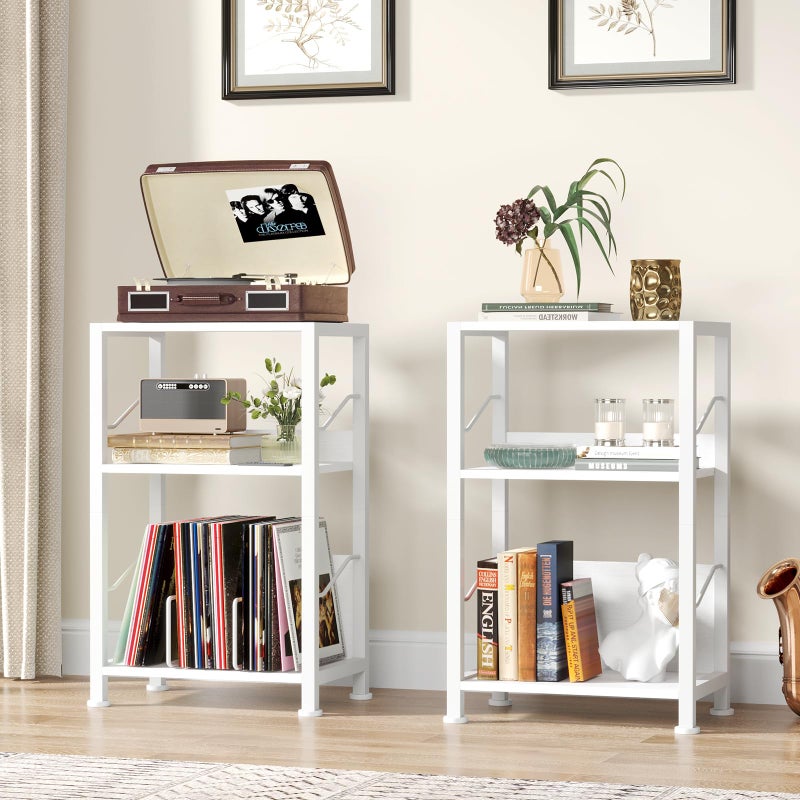 Hosfais 3 Tier Record Player Stand, Retro Vinyl Record Storage End Table Records Shelf for Living Room Bedroom (White) - Image 5