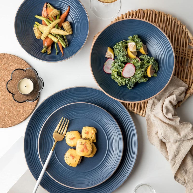 Arora RINGAR Round Stoneware 16pc Dinnerware Set of 4 Dinner Plates Side Plates Cereal Bowls Mugs  Speckle Matte Blue 428051 - Image 4