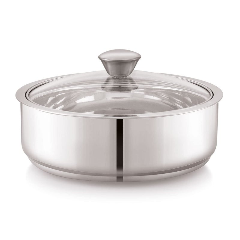 ANJALI ES2PCS Elite Pro Stainless Steel 1pc Gravy Bowl 1300 ml with Glass Lid 1 pc Roti Server 1600 ml Chapati Pot Serving Casserole - Image 4