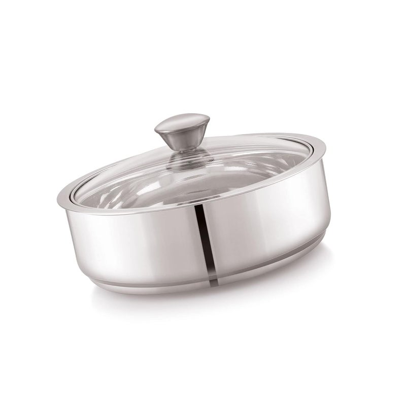 ANJALI ES2PCS Elite Pro Stainless Steel 1pc Gravy Bowl 1300 ml with Glass Lid 1 pc Roti Server 1600 ml Chapati Pot Serving Casserole - Image 5