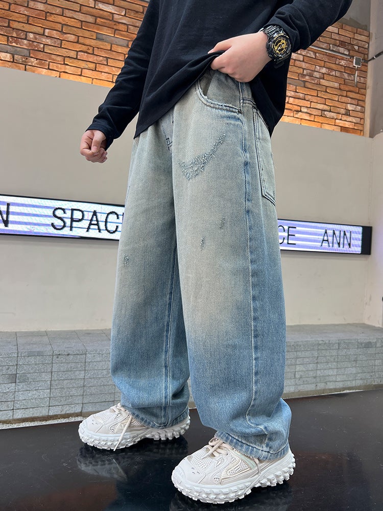 Children'S Wear Boys' Spring Pants Straight Jeans Arrival Big Kids Boys Spring Trendy Trousers - Image 1
