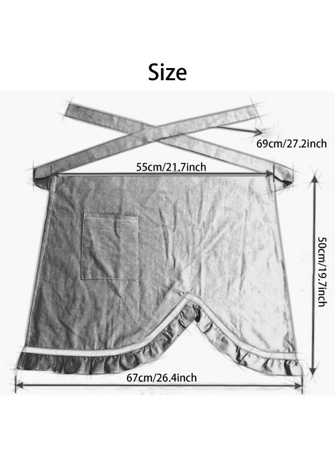 Women Half Apron Retro Waist Apron Ruffle Vintage Apron with Pocket for Chef Cafe Server Waiter Cooking Kitchen - Image 3