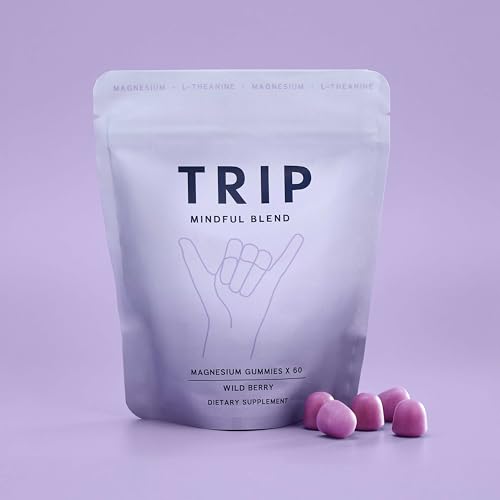 TRIP Magnesium Citrate Gummies Infused with L Theanine, Vegan, Sugar Free Magnesium Supplement for Adults, 180mg per Serving, On The Go Calming Gummy, Wild Berry Flavor, 1 Bag - 60 Count - Image 2