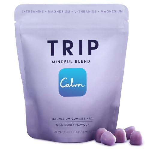 TRIP Magnesium Citrate Gummies Infused with L Theanine, Vegan, Sugar Free Magnesium Supplement for Adults, 180mg per Serving, On The Go Calming Gummy, Wild Berry Flavor, 1 Bag - 60 Count - Image 1
