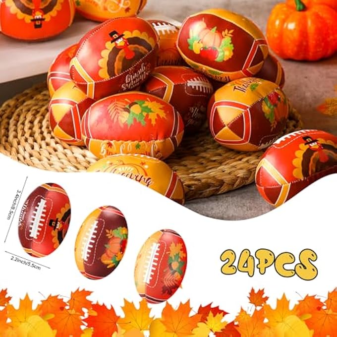 Arrowbash 24 Pcs Thanksgiving Stress Footballs 3.4 Inch Mini Footballs Bulk Thanksgiving Fall Party Favors Small Stress Relief Gifts for Home Office School Outdoor Supplies - Image 2
