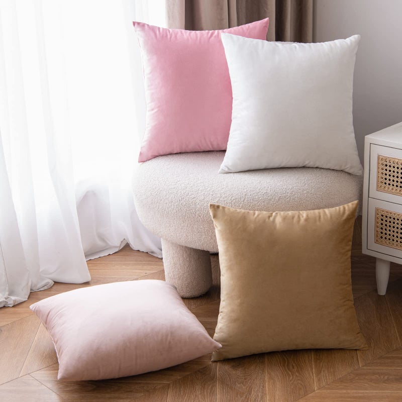 EMEMA Pack of 2 Velvet Throw Pillow Covers Decorative Square Pillowcase Soft Solid Cushion Case for Sofa Bedroom Chair Car 24x24 Inch Pink - Image 5