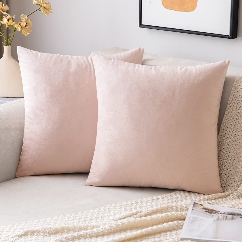 EMEMA Pack of 2 Velvet Throw Pillow Covers Decorative Square Pillowcase Soft Solid Cushion Case for Sofa Bedroom Chair Car 24x24 Inch Pink - Image 1