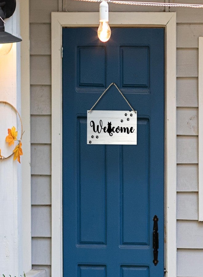 PHAMTE Funny Black Cat Welcome Printed Wood Plaque Sign Wall Hanging,Rustic Hanging Wall Signs for Cat Lover Home Decor, Funny Front Door Porch Welcome Sign 12 x 6 Inches - Image 4