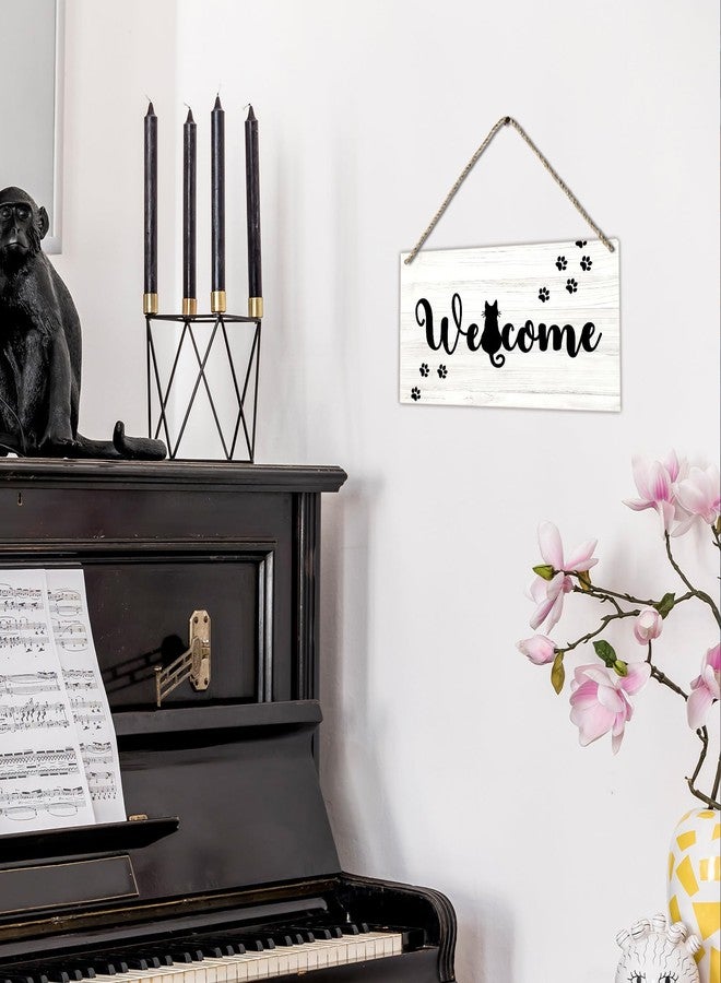 PHAMTE Funny Black Cat Welcome Printed Wood Plaque Sign Wall Hanging,Rustic Hanging Wall Signs for Cat Lover Home Decor, Funny Front Door Porch Welcome Sign 12 x 6 Inches - Image 5