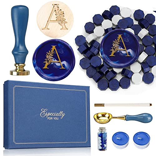 SWANGSA Initial Alphabet A Wax Seal Stamp Kit, Vintage Elegant Botanical Leaves Letter Sealing Stamp with Sealing Wax Beads Gift Box Kit - Image 1