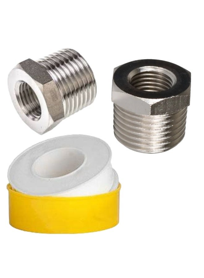1/2 to 3/4 Inch Reducer Bush (2 Pcs) with Teflon Tape | Adapter for Washing Machine, Dishwasher, Water Pipe & Angle Valve – Made in China