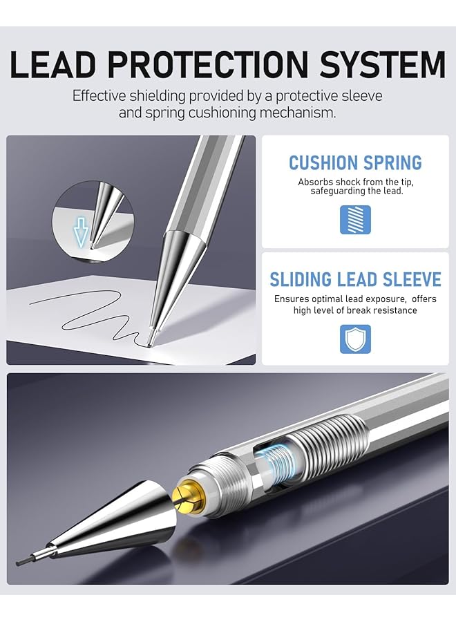 إيروريكس مجموعة أقلام رصاص ميكانيكية 0.5 مم مع حافظة 4 أقلام رصاص ميكانيكية معدنية 8 أنابيب عبوات رصاص Hb #2 3 ممحاة 4B و9 ممحاة عبوات أقلام رصاص ميكانيكية للكتابة والرسم - Image 3