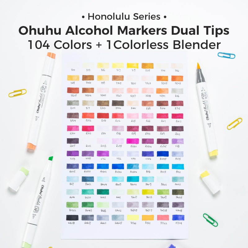 Ohuhu Alcohol Markers Brush Tip- 104-color Double Tipped Alcohol Based Art Marker Set for Artists Adults Coloring Illustration- Honolulu of Ohuhu Markers- Dual Tip Brush & Chisel- Refillable - Image 5