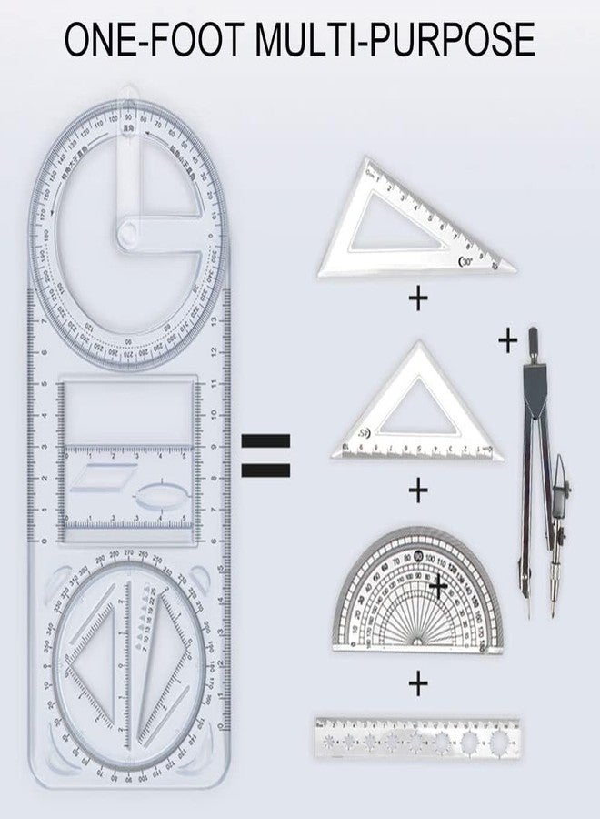BKQPTL Multifunctional Geometric Math Ruler - All-in-1 Transparent Drawing Tool for Angle,Circle & Lines, Movable Measuring Template for School Students,teacher,designer,Office,Artist & Architects (2) - Image 3