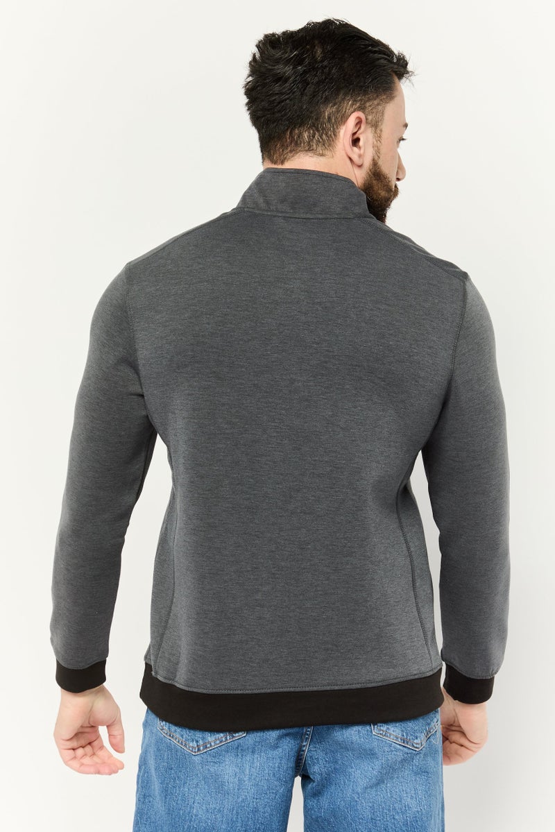 MOTION Men Half Zipper Brand Logo Long Sleeve Sweatshirt, Grey/Black - Image 4