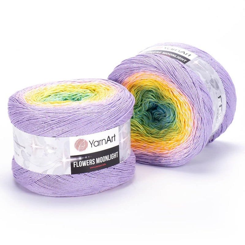 YarnArt Flowers Moonlight Gradient Cotton Acrylic Yarn with Metallic Lurex 917oz 250g 1093 Yards Shiny Multicolor Cake Yarn for Crochet Knitting Shawls DIY Projects 3285