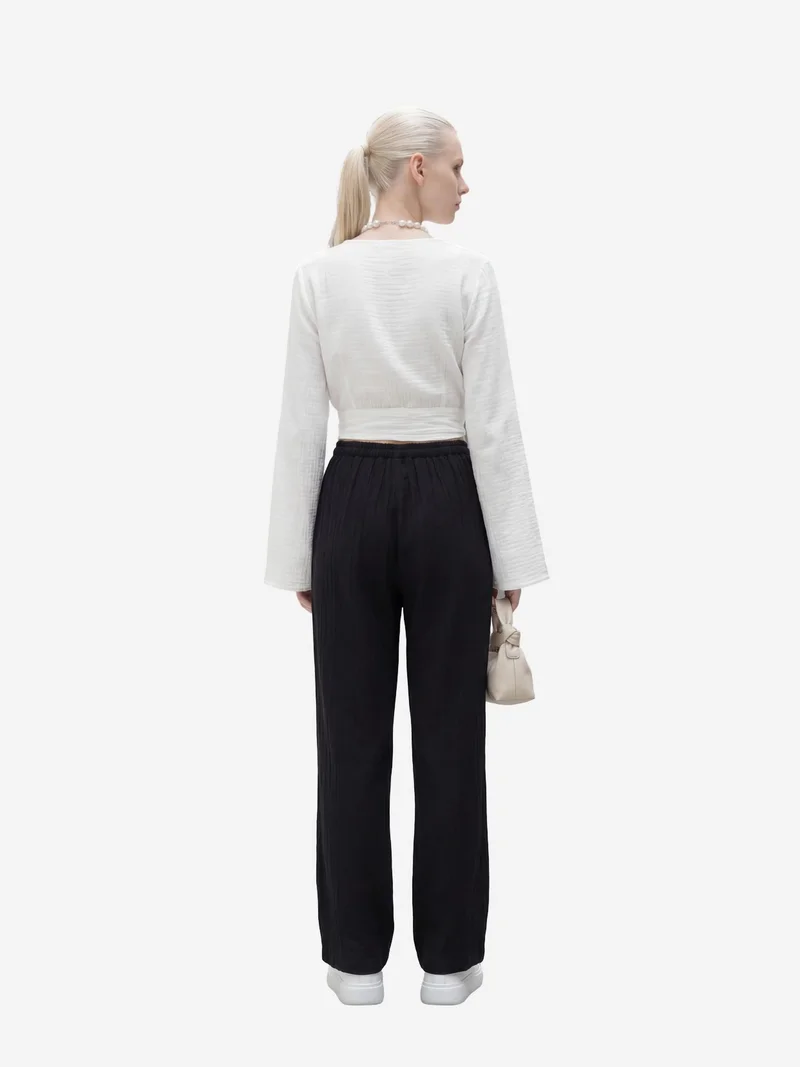 MY FASHION Black MY FASHION Elastic Waist Straight Leg Pants for Women | Best Price UAE