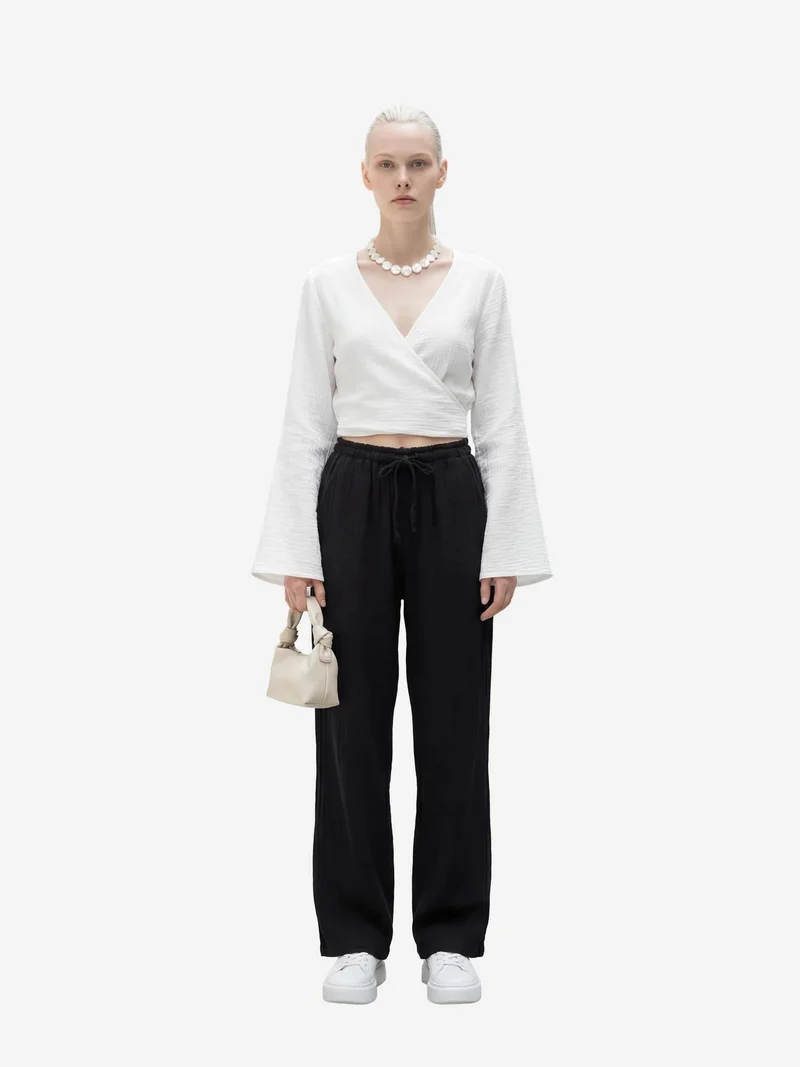 MY FASHION Elastic Waist Straight Leg Pants