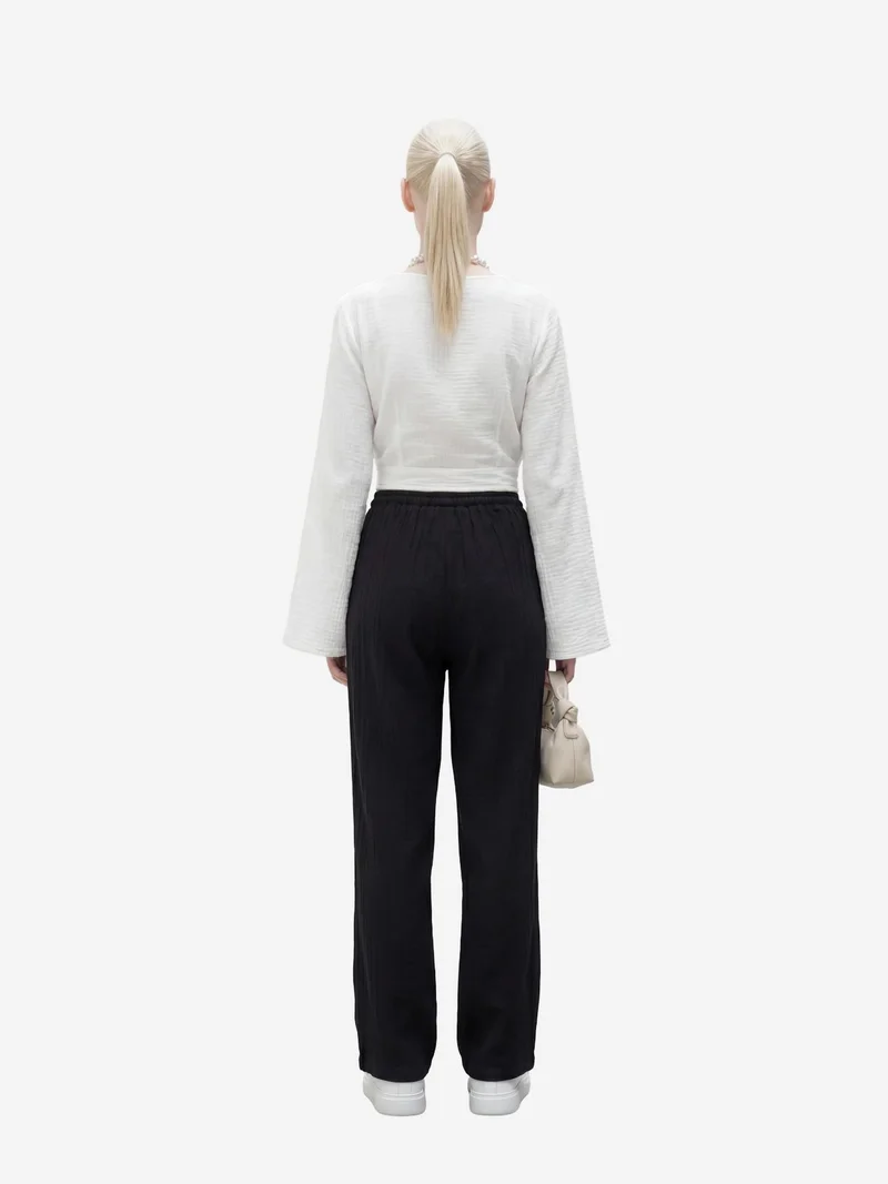 My Fashion Black MY FASHION Elastic Waist Straight Leg Pants for Women | Best Price UAE