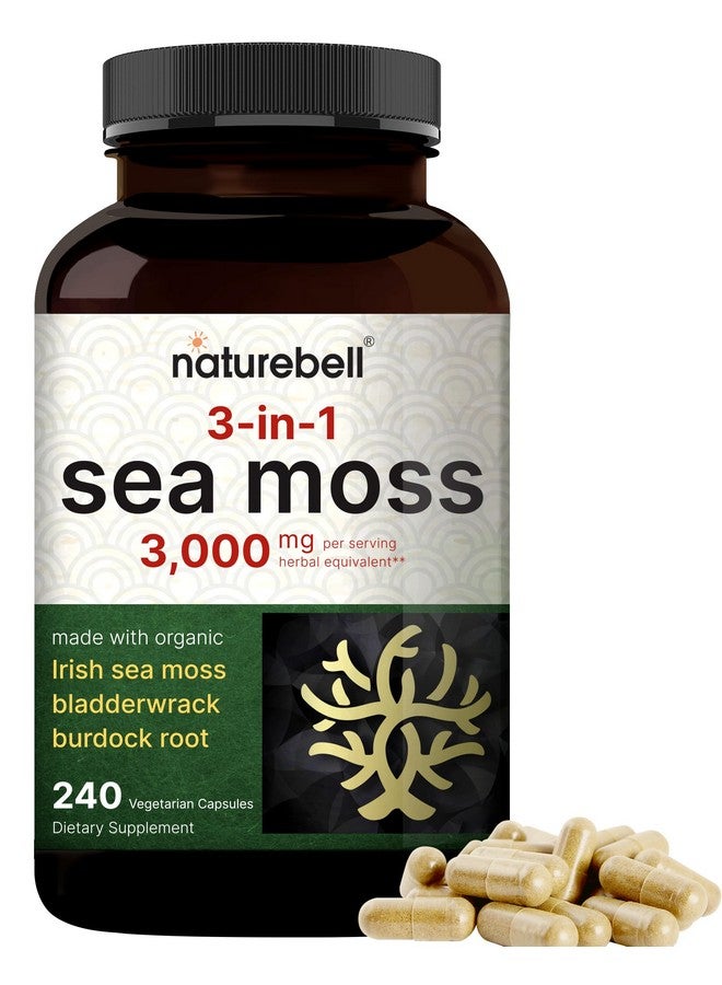 NatureBell Irish Sea Moss Capsules, 3,000mg Per Serving, 240 Veggie Pills | Made with Organic Raw Powder, Plus Bladderwrack & Burdock Root, Sea Vegetable Complex - Immune & Thyroid Superfood Support - Non-GMO - Image 1