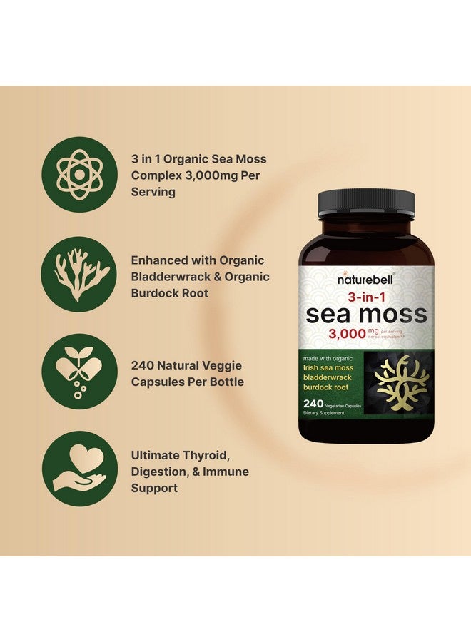 NatureBell Irish Sea Moss Capsules, 3,000mg Per Serving, 240 Veggie Pills | Made with Organic Raw Powder, Plus Bladderwrack & Burdock Root, Sea Vegetable Complex - Immune & Thyroid Superfood Support - Non-GMO - Image 3