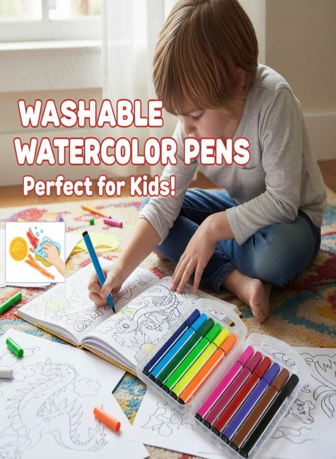 JOUET Washable Water Color Pen Set, 12 Vibrant Colors, Non-Toxic and Odorless, Kid Friendly Art Markers with Fiber Nib, Portable Case - Image 3