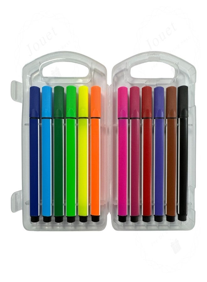 JOUET Washable Water Color Pen Set, 12 Vibrant Colors, Non-Toxic and Odorless, Kid Friendly Art Markers with Fiber Nib, Portable Case - Image 2