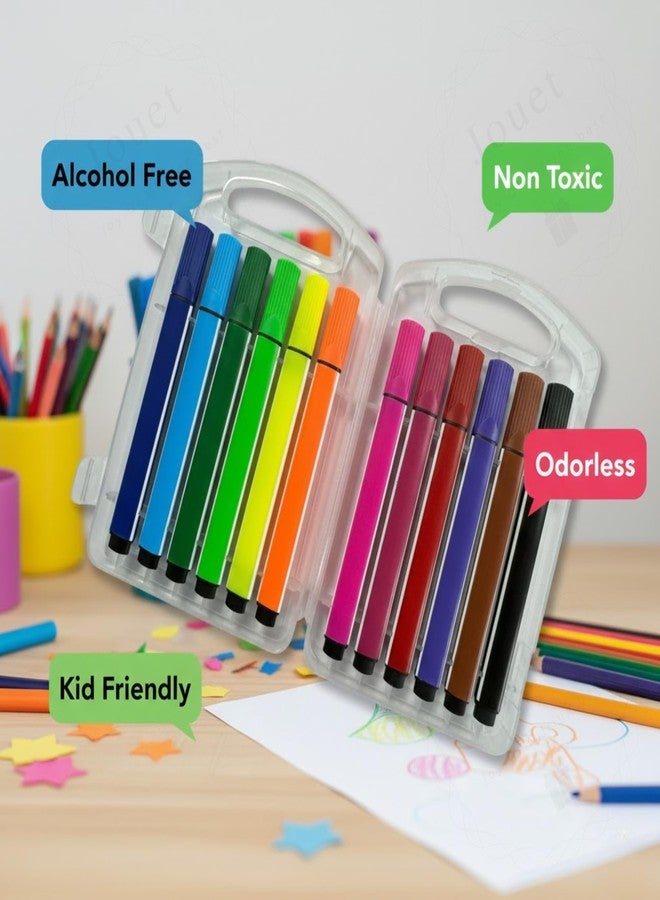 JOUET Washable Water Color Pen Set, 12 Vibrant Colors, Non-Toxic and Odorless, Kid Friendly Art Markers with Fiber Nib, Portable Case - Image 4
