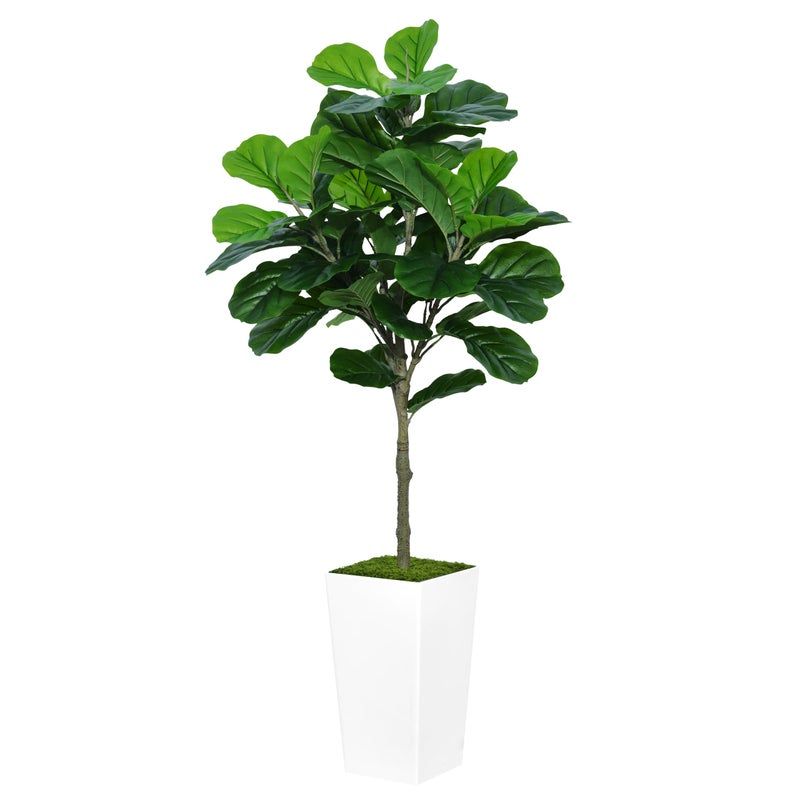 ASTIDY Fiddle Leaf Fig Tree Artificial 5FT Faux Fiddle Leaf Fig Tree with White Tall Planter Fake Ficus Lyrata Floor Plant Potted Artificial Fig Tree for Home Office Living Room Decor Indoor