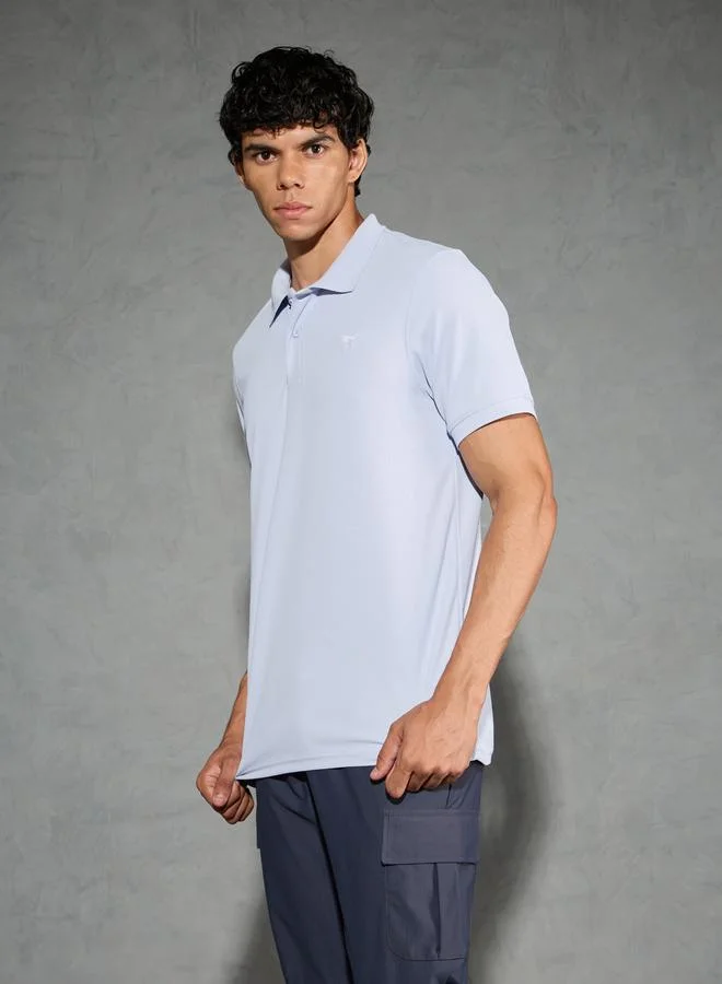 Technosport Technosport Men Light Blue Solid Slim Fit Polo